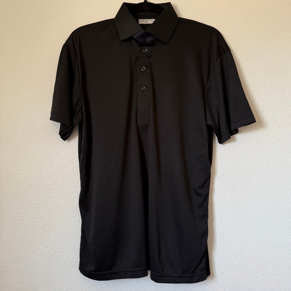 Collars & Co Mens Dress Collar Polo Shirt Black Short Sleeve Size Small Business